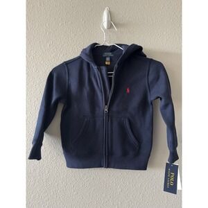 Polo Ralph Lauren‎ Navy Blue Zip Up Hoodie Red Pony Logo Kids Size 4